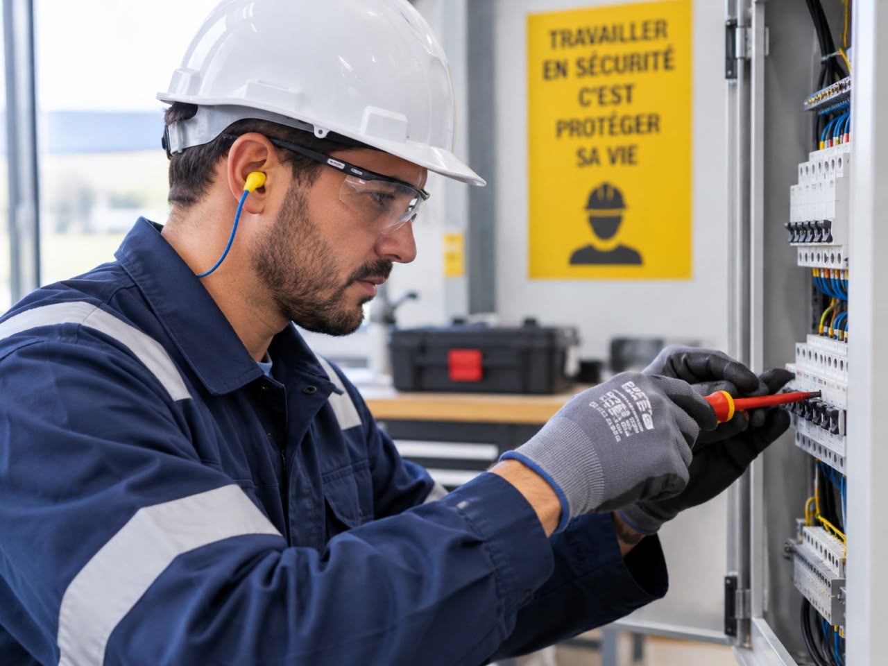 Technicien effectuant une maintenance électrique